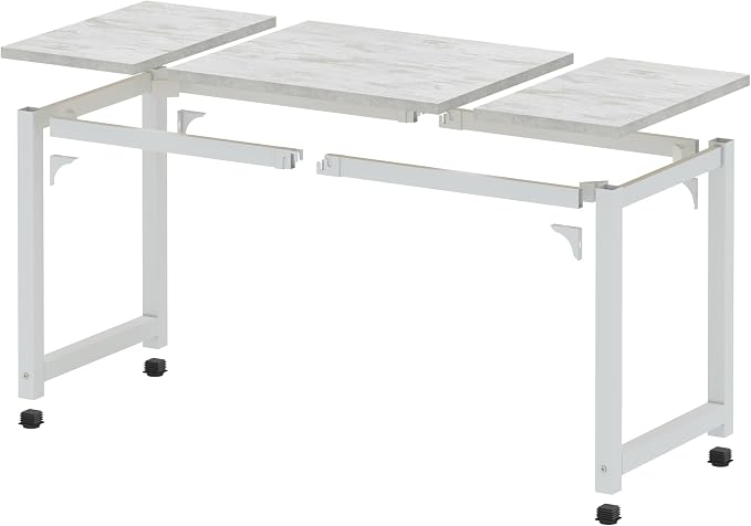 NSdirect 63" Large Computer Desk,Modern Simple Style PC Table Office Desk Wide Workstation for Study Writing,Gaming and Home Office,Extra 1" Thicker Wooden Tabletop and Black Metal Frame,Stone White