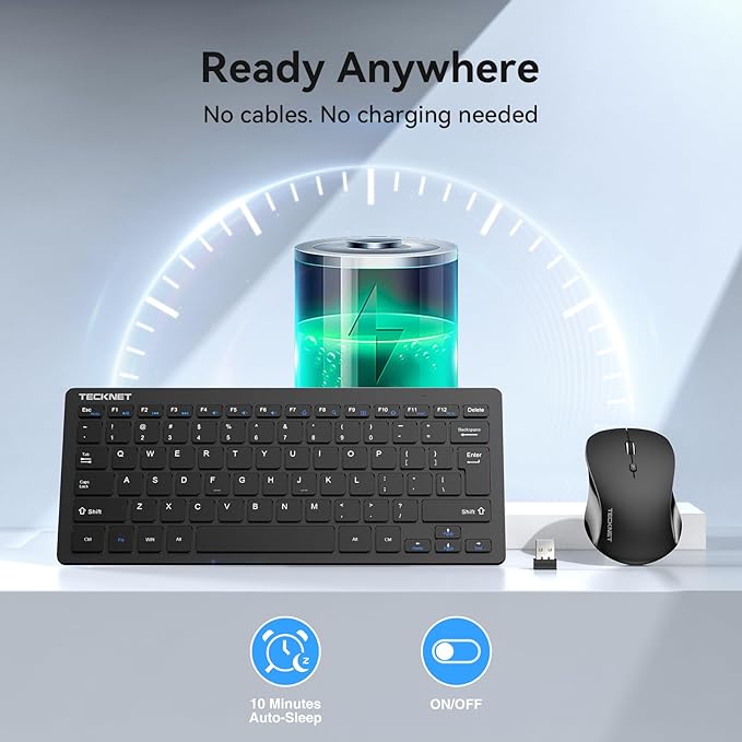 TECKNET Wireless Keyboard and Mouse Combo, 2.4G Mini Cordless Computer Keyboard and Mouse Set, Silent Adjustable 1600 DPI, Quiet Click, Lag-Free for Computer, Laptop, PC, Windows, Mac, Chrome OS