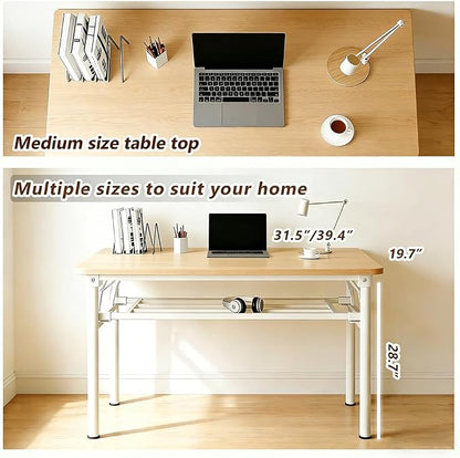 Folding Desk for Small Spaces, 31.5 Inch Foldable Computer Desk, No Assembly Required, Space Saving Portable Study Table for Compact Home Office, Bedroom, Dorm, Apartment, Teak&White