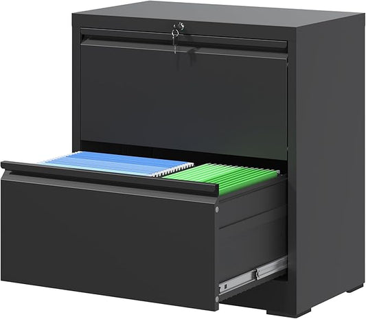 IKIMI Lateral File Cabinets 2 Drawer,Metal Lateral Filing Cabinet for Home Office,Wide Steel Storage Commercial Drawer Cabinet for Legal/Letter/A4 Size Assembly Required