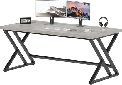 LVB 60 Inch Modern Grey Wood Metal Computer Desk, Home Office Executive Desk for Bedroom Gaming Study Writing Work, Industrial Simple Student PC Table with Storage