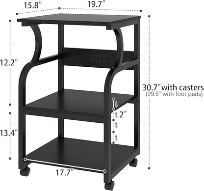 Natwind 3 Tier Printer Stand,Rolling Printer Table with Adjustable Storage Shelf for Home Office Organization,Multifunctional Shelves for Heat Press,3D Printer (Black)