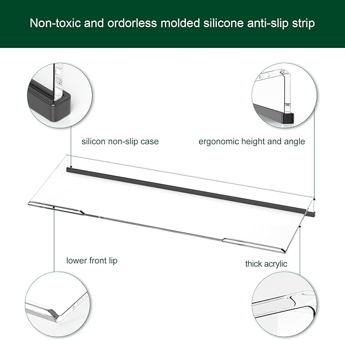 Computer Keyboard Stand Holder - Ergonomic Acrylic Keyboard Stand for Desktop Comfortable Keyboard Tray Riser with Silicone Anti-Slip Strip for Home School Office Desk Accessory 2 Pack, Clear