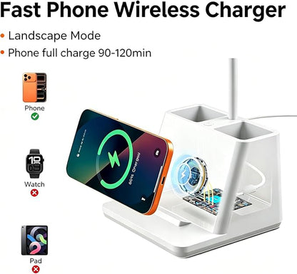 AXX 18 in Desk Lamp with Fast Wireless Charger for College Dorm Room, Adjustable LED Table Light for Home Office, White, Small, Cute