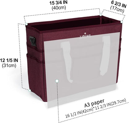JJRING Craft Organizer Tote Bag, Large Art Storage Caddy with Multiple Pockets, Dark Red Sewing Bag for Art, Craft, Scrapbooking, Medical, and Office Supplies Storage