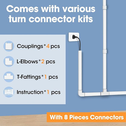 YesBes 116in Cord Hider Kit, Cord Covers for Wires on Wall, Cord Hider for Wall Mount tv, Paintable Cable Raceway, tv Cable Hider Wall kit, Wire Covers for Cords, W0.59in X H0.4in, White