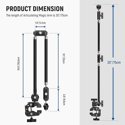 NEEWER 30" Articulating Magic Arm with Desk Super Clamp/Action Cam Mount/Phone Holder, Overhead Camera Mic Boom Stand, Compatible with GoPro iPhone DSLR Webcam Microphone Video Recording, UA056