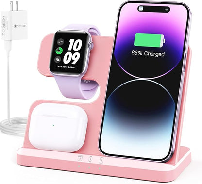 JARGOU 3 in 1 Charging Station for Apple Wireless Charger for iPhone 17 16e 16 15 14 13 12 11 X 8 & for iWatch Charger Wireless Charging Station for Multiple Devices for AirPods 2/3/4/Pro/Pro 2/Pro 3