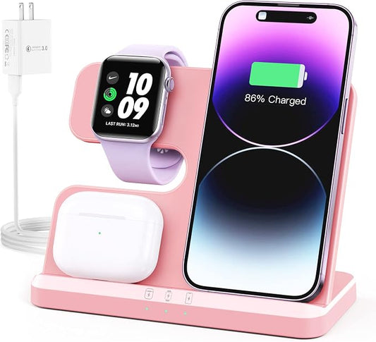 JARGOU 3 in 1 Charging Station for Apple Wireless Charger for iPhone 17 16e 16 15 14 13 12 11 X 8 & for iWatch Charger Wireless Charging Station for Multiple Devices for AirPods 2/3/4/Pro/Pro 2/Pro 3