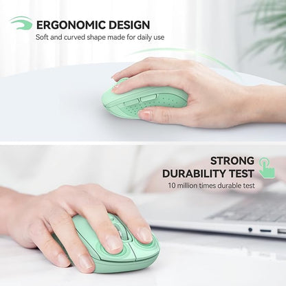 TECKNET Bluetooth Mouse (BT 5.0/3.0+2.4Ghz), 6-Level 4000 DPI Wireless Mice for Laptop, 2-in-1 Ergonomic Computer Portable PC Mouse, Silent Mouse with USB Receiver for Windows/Mac/PC/Notebook-Green