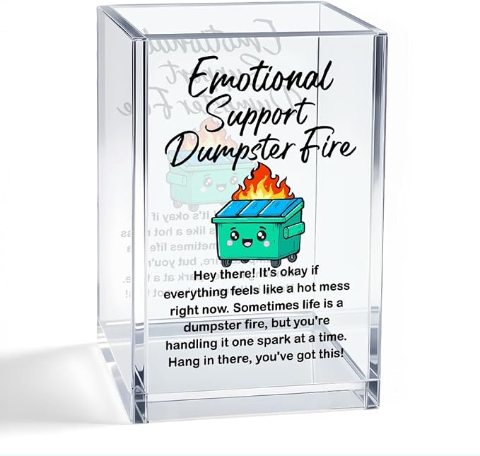 Emotional Support Dumpster Fire Acrylic Organizer Pencil Pen Holder, Dumpster Fire Bookmark Holder, Positive Stress Relief Desk Accessories Holder for Women Coworker Boss Friend Sister