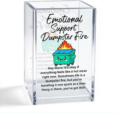 Emotional Support Dumpster Fire Acrylic Organizer Pencil Pen Holder, Dumpster Fire Bookmark Holder, Positive Stress Relief Desk Accessories Holder for Women Coworker Boss Friend Sister