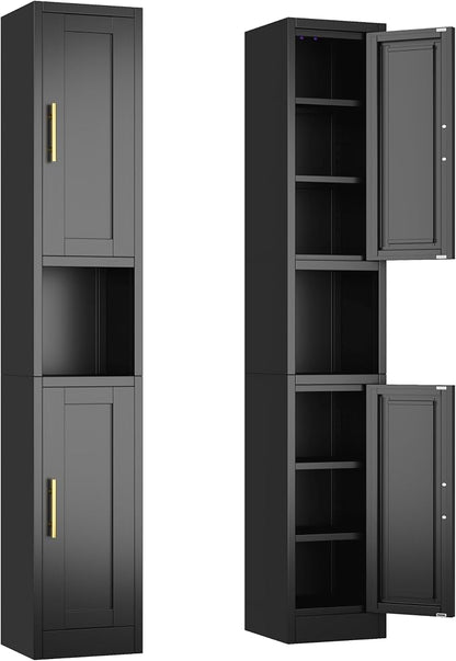 Ckzbx Tall Narrow Storage Cabinet 66.93" H Tall Bathroom Cabinets Metal Pantry Cabinet, 4 Adjustable Shelves for Kitchen, Home Office, Living Room, Dinning Room (12 inches Wide Black)