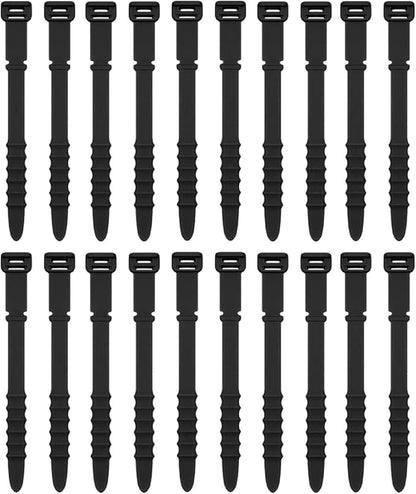 Silicone Zip Ties, Reusable Zip Ties, 20pcs Rubber Cable Ties Straps for Wire Management, Elastic Cable Organizer for Home Office Table Desk. Black 4.5” Cord Ties (20 Pcs Black)