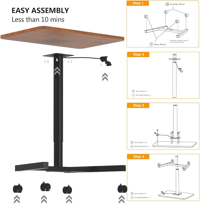 28-Inch Mobile Standing Desk, Adjustable Computer Desk, Portable Standing Desk with Lockable Wheels, Rolling Table for Home Office Classroom Hospital (Walnut)