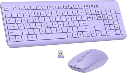Wireless Keyboard and Mouse Combo, Full-Size Silent Ergonomic Keyboard and Optical Mouse, Long Battery Life, 2.4G Lag-Free Mice Keyboard for Computer, Mac, Laptop, PC, Windows(Purple)