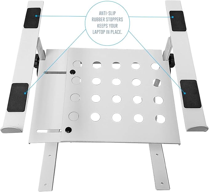 AxcessAbles Two-Tier Adjustable DJ Stand with Clamps | For Controllers and Laptops up to 20lbs.| Controller Stand Compatible with DDJ-REV1, DDJ-FLX4, Party Mix | (LTS-03 White)