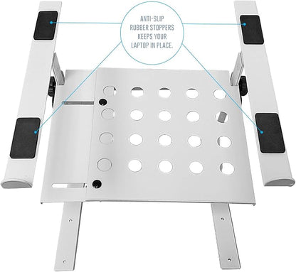 AxcessAbles Two-Tier Adjustable DJ Stand with Clamps | For Controllers and Laptops up to 20lbs.| Controller Stand Compatible with DDJ-REV1, DDJ-FLX4, Party Mix | (LTS-03 White)