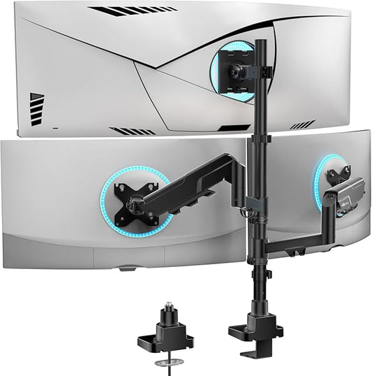WALI Triple Monitor Mount - Extra Tall 3 Monitor Desk Mount for 17-49 Inch Ultrawide Screens, Up to 44 lbs, Fully Adjustable Heavy Duty Monitor Arm, VESA 75/100 mm (GSDM003-P), Black