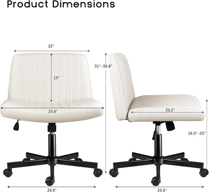 PUKAMI Criss Cross Chair,Comfy Cross Legged Office Desk Chair No Wheels,Modern Fabric Swivel Adjustable Height Mid Back Wide Seat for Home Office Computer (Beige with Wheels)