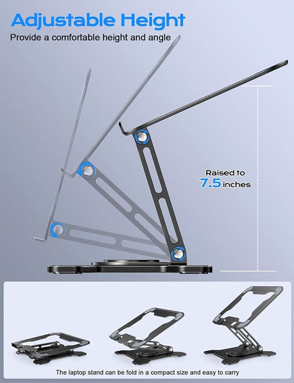 JCZT Adjustable Laptop Stand, 360° Rotating Base Ergonomic Computer Stand, Foldable Laptop Stand for Desk for Office Home Fits Compatible with MacBook Pro Air (10-16") - Black