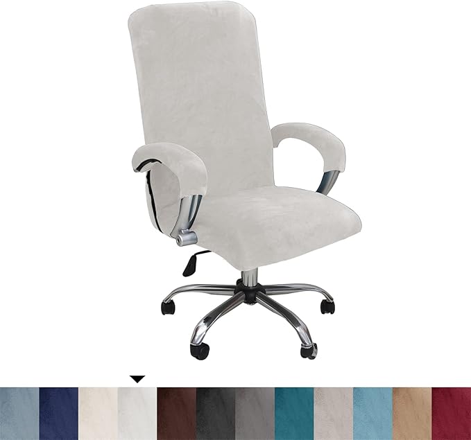 Velvet Plush Office Desk Chair Cover for Executive, White, XL | Cat Proof, Stretchable Protector, For Ergonomic Computer Desk Chair with Wheels Armrests, Comfy Executive Chair Cover