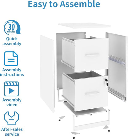 2 Drawer File Cabinet with Lock, Metal Vertical File Cabinets for Home Office, Office Furniture for Organization Hanging Legal/Letter/A4, Office File Cabinet Storage Cabinet, Require Assembly, White