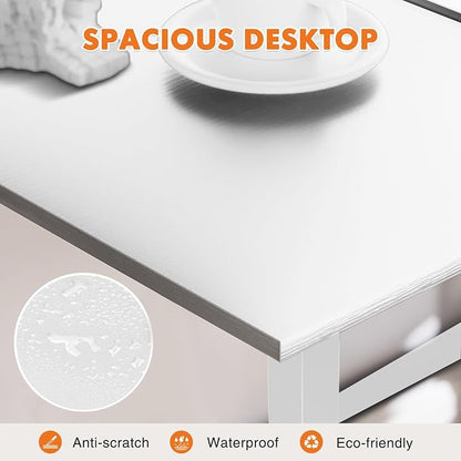 Sweetcrispy Computer Desk 31 Inch Home Office Desks for Small Spaces, Gaming Writing Study Work Table with Storage Bag and Headphone Hook for Bedroom, White
