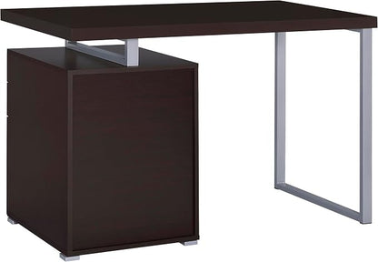 Coaster Home Furnishings Brennan Modern Contemporary Home Office 3-Drawer Writing Desk with Drawers Computer Desk Study Table File Cabinet Storage Silver Metal Frame Cappuccino Brown 800519