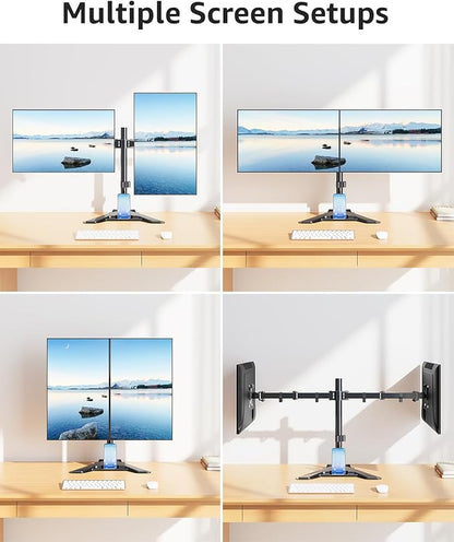 MOUNTUP Dual Monitor Stand - Freestanding & Height Adjustable Monitor Desk Mount, Steady VESA Mount Holds Max 17.6 lbs, Computer Monitor Stand for 2 Screens up to 27 inches, for Home Office