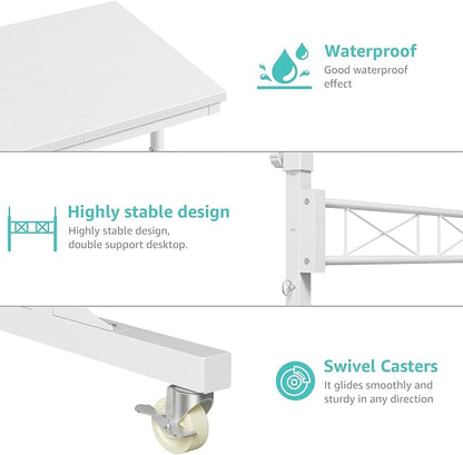 WINAZ Rolling Standing Desk with Wheels, 32" Adjustable Height Small Portable Teacher Desk for Classroom, Mobile Treadmill Walking Pad Table for Laptop, Compact White Home Office Workstation