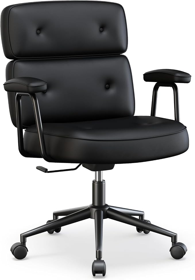 OLIXIS Ergonomic Home Office Desk Chair, PU Leather Computer Chair with Lumbar Support Adjustable Height Rolling Swivel Executive Task Armrests, Inky