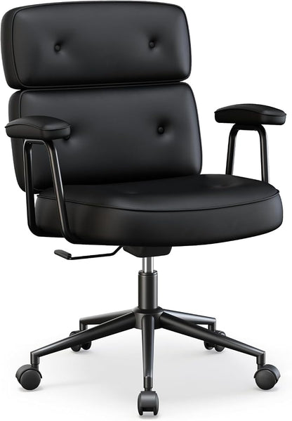 OLIXIS Ergonomic Home Office Desk Chair, PU Leather Computer Chair with Lumbar Support Adjustable Height Rolling Swivel Executive Task Armrests, Inky