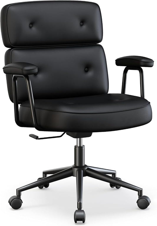 OLIXIS Ergonomic Home Office Desk Chair, PU Leather Computer Chair with Lumbar Support Adjustable Height Rolling Swivel Executive Task Armrests, Inky