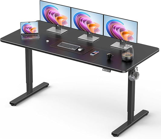 63" Electric Standing Desk Adjustable Height, Sit Stand up Desk for Home Office & Computer Workstation, 2 Memory Height Settings, Splice Board, 2 Hooks, Black Frame/Black Top