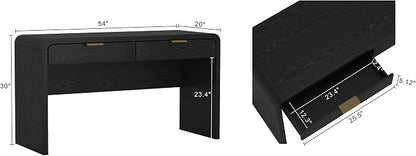 Manhattan Comfort Grace 54" Modern Office Desk with 2 Drawers, Wood Table with Metal Recessed Handles for Work from Home, Study, Craft, Stylish Executive Desk, Black and Gold