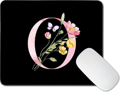 Mouse Pad Pinks Flowers Initial Letters Mousepad Desktop Laptop Computer Accessories Home Office Gaming Work Desk Computer Non-Slip Rubber Monogram Floral Alphabet A-Z mousepad (O)