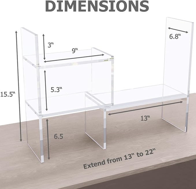 My Space Organizers Adjustable Acrylic Desk Shelf for Top of Desk: Clear Desktop Shelf, Premium Desktop Bookshelf Organizer, Office Table Book Shelves