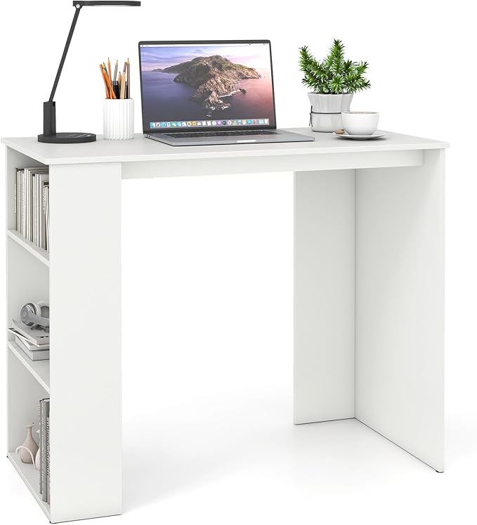 Giantex Small Computer Desk, 35.5 Inch Compact Home Office Desk with Storage Bookshelf, Vanity Table, Modern Laptop Computer Workstation, Student Teen Study Writing Desk for Small Spaces, White