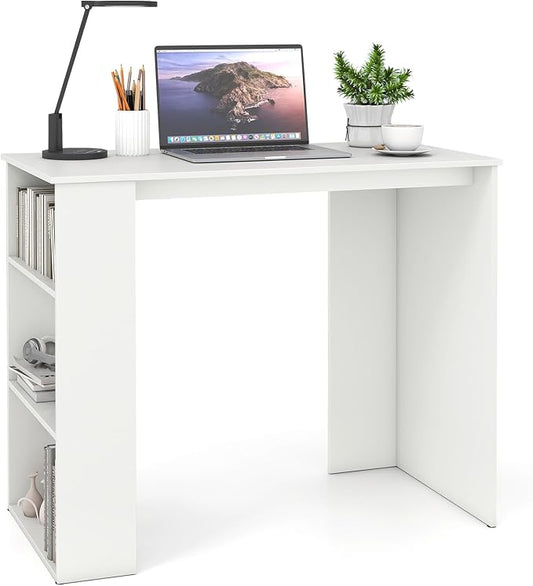 Giantex Small Computer Desk, 35.5 Inch Compact Home Office Desk with Storage Bookshelf, Vanity Table, Modern Laptop Computer Workstation, Student Teen Study Writing Desk for Small Spaces, White