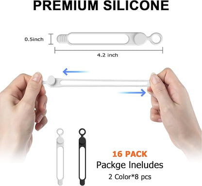 16Pcs 4.2" Silicone Cable Ties Cord Organizer for Cable Management, Reusable Cable Organizer Electronic Accessories in Home,Office,Kitchen,School,Travel (Black & White)