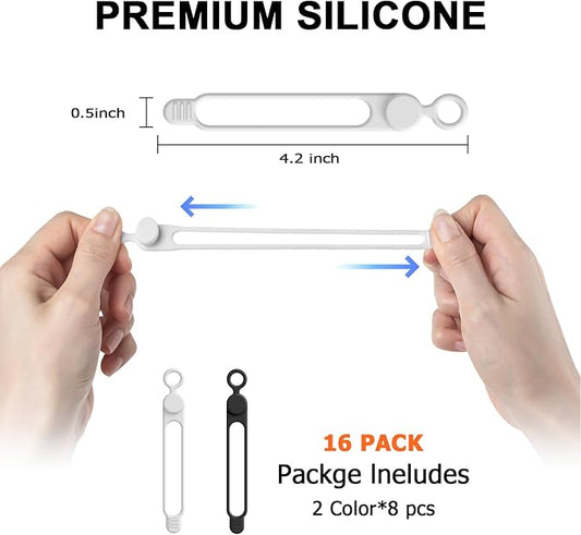 16Pcs 4.2" Silicone Cable Ties Cord Organizer for Cable Management, Reusable Cable Organizer Electronic Accessories in Home,Office,Kitchen,School,Travel (Black & White)