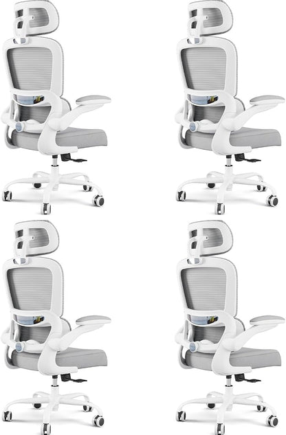 TRALT Office Chair Ergonomic Desk Chair, 330 LBS Home Mesh Office Desk Chairs with Wheels, Comfortable Gaming Chairs White Pack of 4