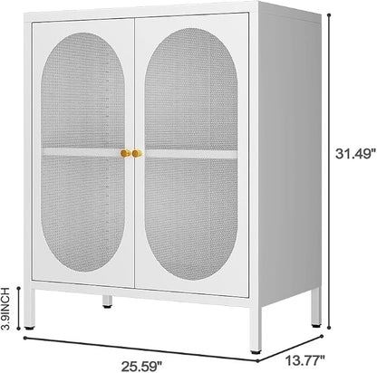 Small 2 Mesh Door Metal Storage Cabinet for Pantry,Office Room,Kitchen,Bathroom,Living Room, Hallway-Locker Cabinet with 1 Adjustable Shelf(mesh Door, White)