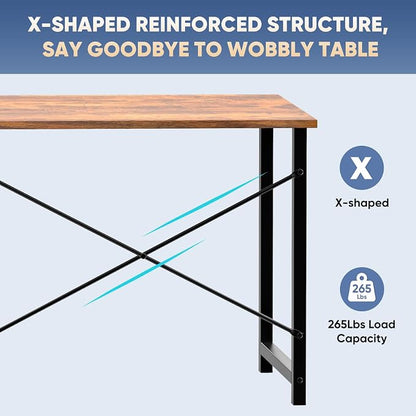 DUMOS 44 Inch Small Computer Desk for Home Office, Gaming Writing Desks for Bedroom Modern Study Work Table Simple Style Workstation with Reinforcement Structure, Rust
