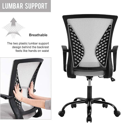 Office Chair Ergonomic Desk Chair Mesh Computer Chair with Lumbar Support Armrest Mid Back Rolling Swivel Task Adjustable Chair for Women Adults, Grey