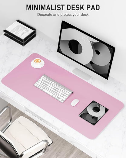 Desk Pad, 30" x 14" PU Leather Non-Slip Desk Mat Large Mouse Pad for Desktop, Waterproof Laptop Computer Writing Mat for Office, Home, Work, Gaming, Pink
