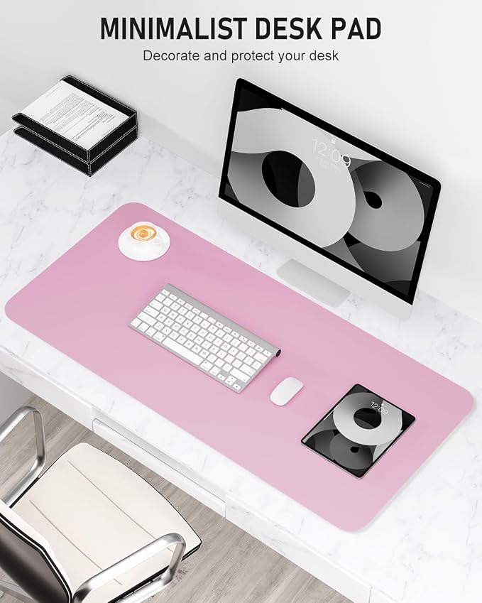 Desk Pad, 35.5" x 17" PU Leather Non-Slip Desk Mat Large Mouse Pad for Desktop, Waterproof Laptop Computer Writing Mat for Office, Home, Work, Gaming, Pink
