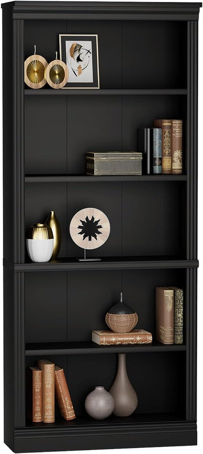 Furniwell Bookcase Bookshelves, 5-Shelf Tall Bookcase 71" Wood Open Display Floor Bookshelf, Large Storage Organizer for Library, Bedroom, Living Room (Black)