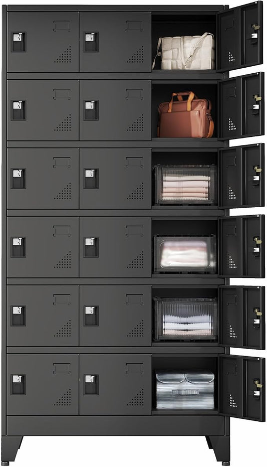 erosoei Metal Lockers for Employees, 18 Doors Metal Storage Locker | with Card Slot and Ventilation Holes, Steel Employee lockers for Home Office School Gym Garage, Requires Installation.
